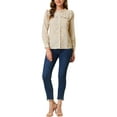 thumbnail image 2 of INSPIRE CHIC Women's Ruffled Floral Print Relax Fashionable Long Round Neck Shirt S Beige, 2 of 6