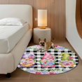 thumbnail image 2 of Spring Gnomes Round Area Rug 3.3Ft Washable Circle Rugs for Dining Room Table, Botanical Rose Leaves Black Buffalo Plaid Non-Slip Carpet Floor Mats Indoor Outdoor Carpet Runner Aesthetic Home Decor, 2 of 8