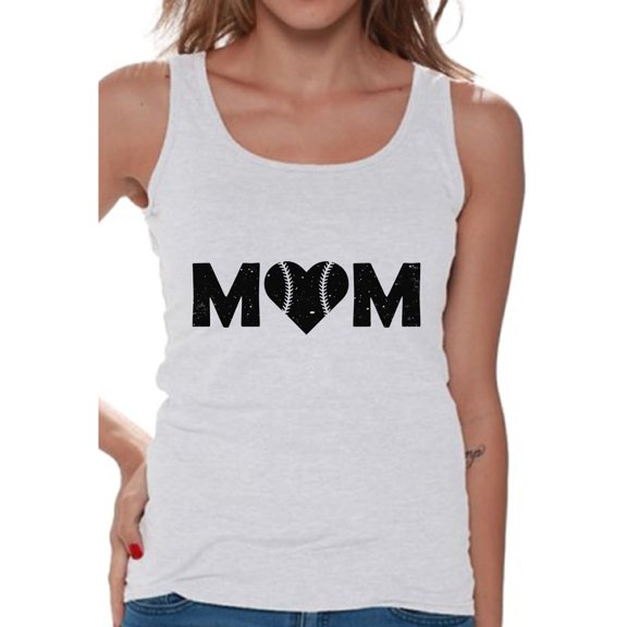 Awkward Styles Women's Baseball Mom Heart Graphic Tank Tops Black Sport Mom's Heart