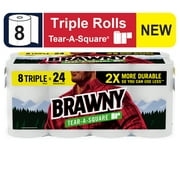 Brawny Tear-A-Square Paper Towels, 8 Triple Rolls, 3 Sheet Sizes, Strong Paper Towel