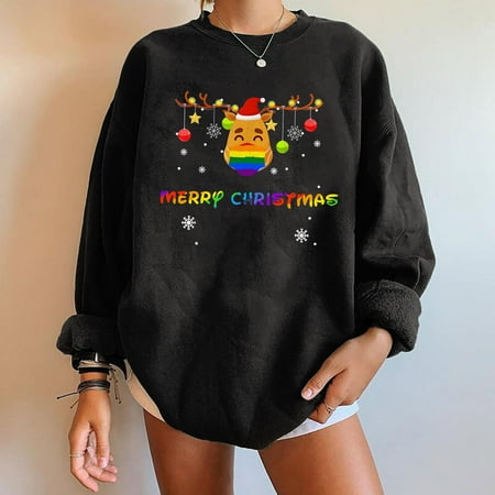 

jsaierl Womens Sweatshirt Funny Graphic Christmas Sweatshirt Round Neck Long Sleeve Casual Tops for Women Tunic Sweatshirts for Party