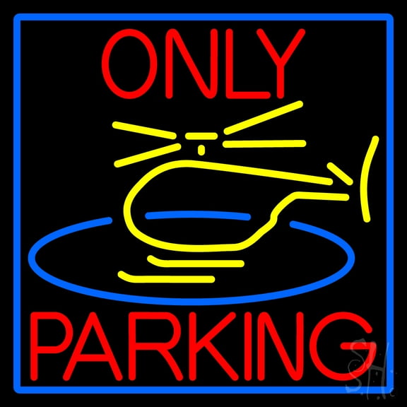 Blue Helicopter Parking Only With Blue Border LED Neon Sign 16 x 16 - inches, Black Square Cut Acrylic Backing, with Dimmer - Bright and Premium built indoor LED Neon Sign for Defence Force.