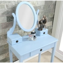 Newboti Furniture Moniys Wood Moniya Makeup Vanity Table and Stool Set, Blue 75701