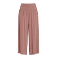 thumbnail image 4 of Womens Trendy High Waisted Wide Leg Capri Pants Flowy Elastic Waist Gaucho Trousers with Pockets Casual Lounge Vacation Pants Pink, 4 of 7