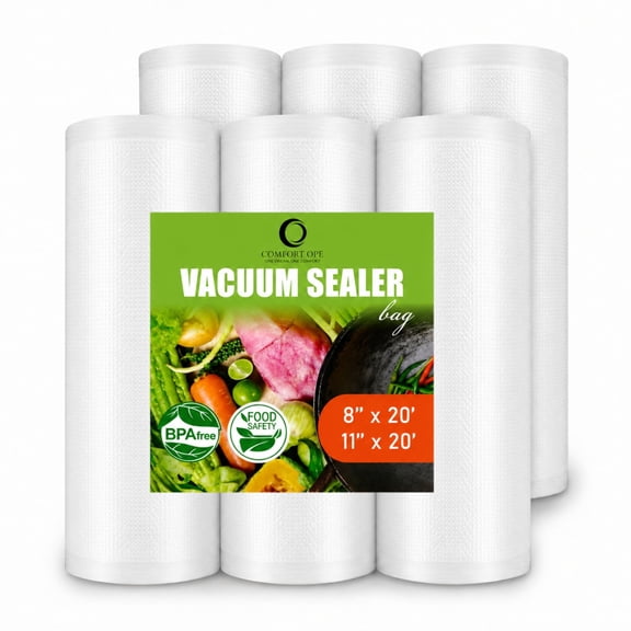 Vacuum Sealer Bags Rolls 6 Pack, BPA Free Heavy Duty Vacuum Sealing Rolls, Food Storage Vacuum Bags 8” x 20’ & 11” x 20’, Compatible with FoodSaver and Most Vacuum Sealer Machines
