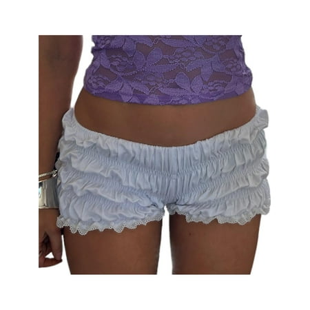 Niceyoeuk Women s Pajama Shorts Lace Trim Ruched Elastic Waist Sleep Bloomers
