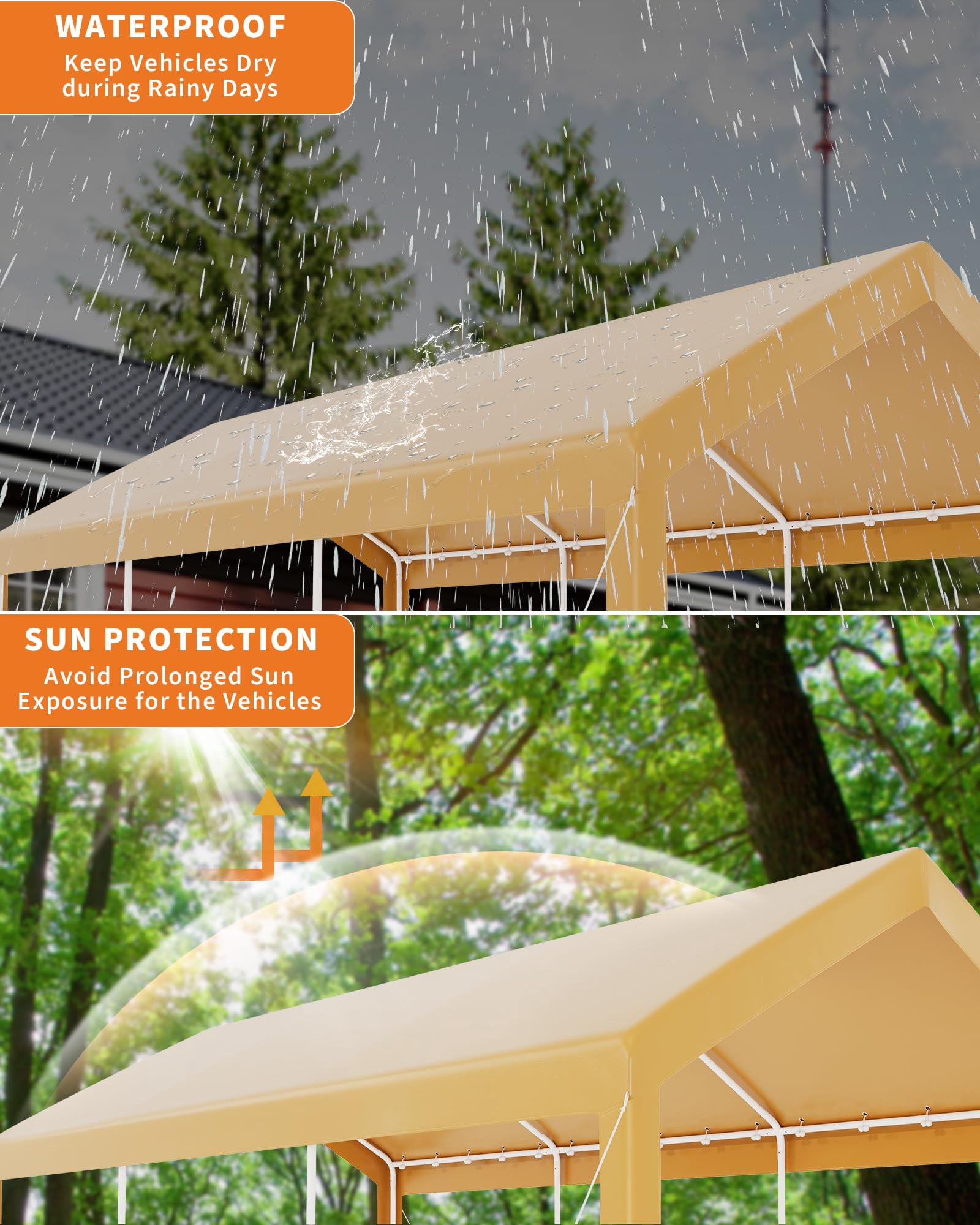 10X20 FT Carport Canopy, Portable Car Tent Garage with Roll-Up Door, All-Season Tarp Cover, Removable Side Walls, Outdoor Storage Shed,Yellow
