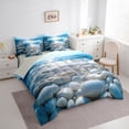 thumbnail image 2 of jejeloiu Calm Pebble Beach 7 Pieces Full Size Bedding Sets For Girls,Blue Stone Ocean Print Full Size Bed in a Bag,Light Blue,Light Gray Reversible, 2 of 7