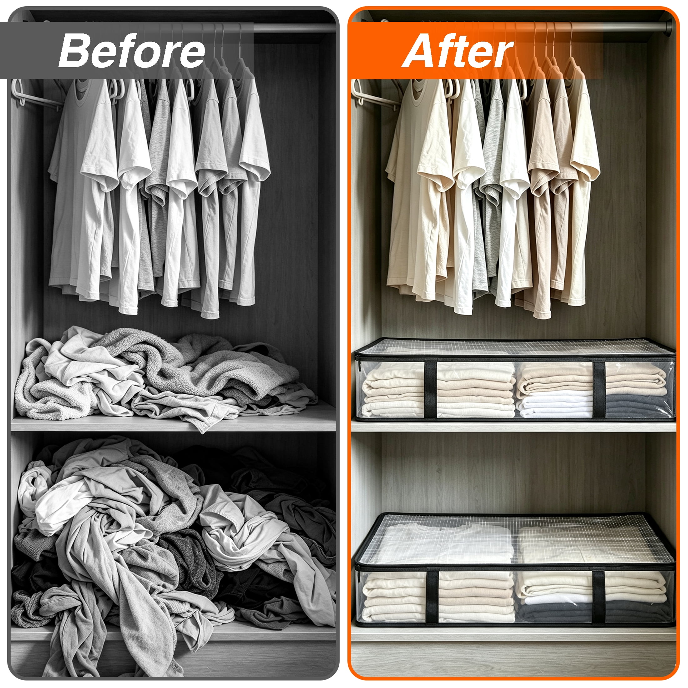 GARITIN Under Bed Storage Bag, Large Capacity Foldable Under‑Bed Storage Organizer with Clear Visual Window & Reinforced Handles, for Comforters, Blankets, Bedding, Clothes