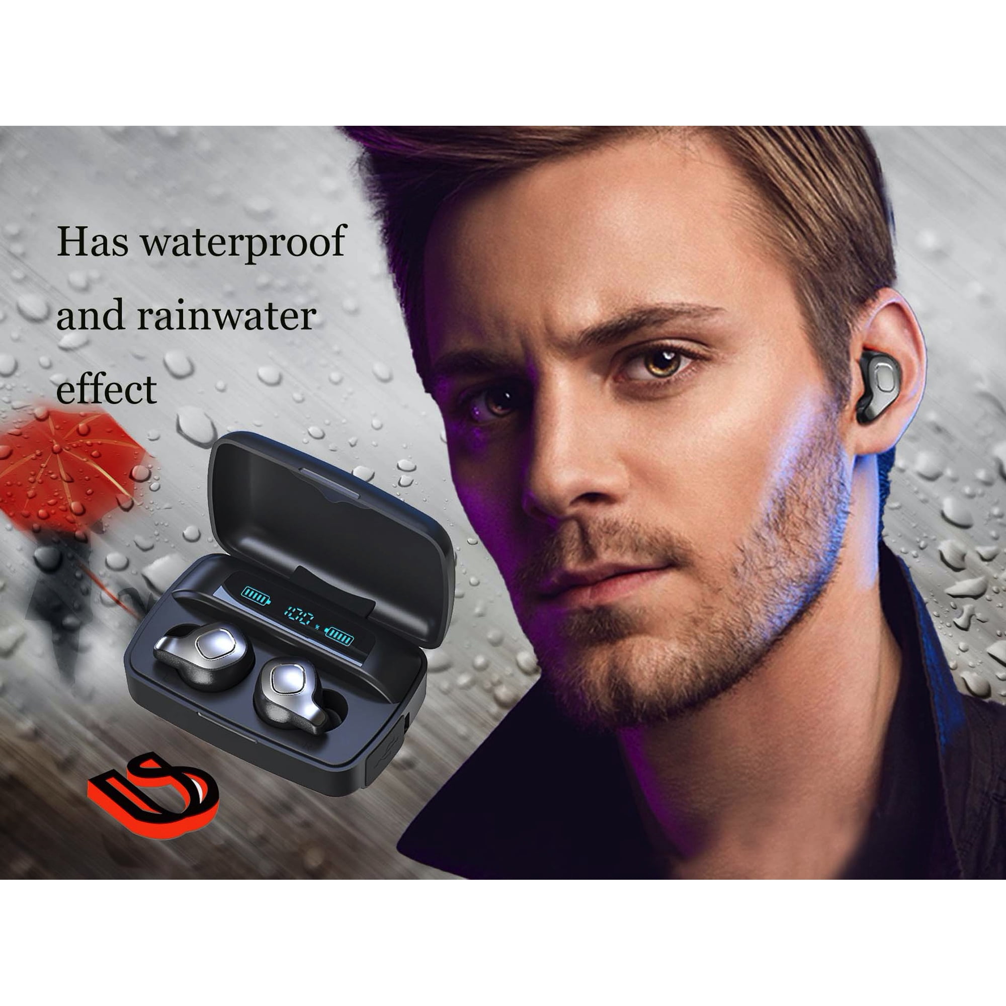 UScarmen TWS Wireless Earbuds new technology Air 4 mics Bluetooth 5.0 earbud touch control USB-C quick charge with wireless charging deep Bass in-ear detection headphones 35H playtime (Black F8)