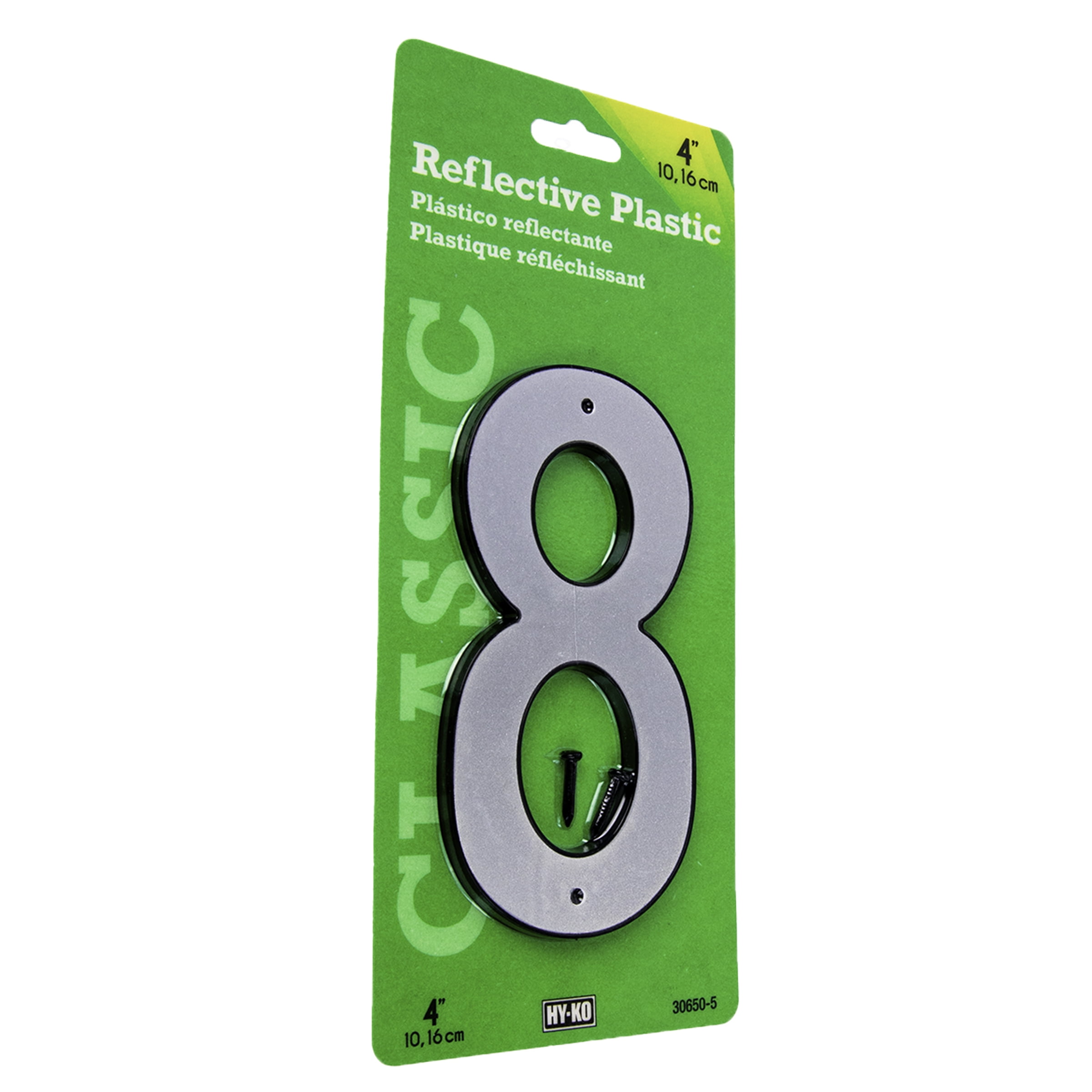 (5 pack) HY-KO 4" Reflective Plastic Modern Number 8
