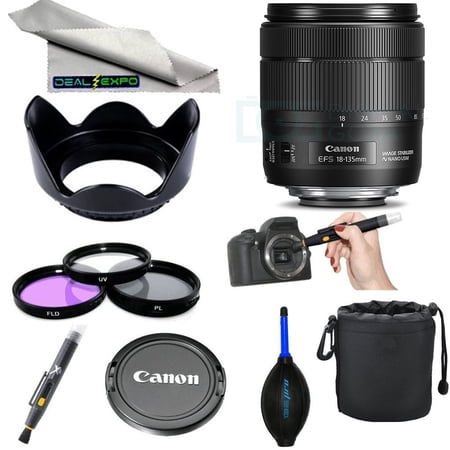 Canon EF-S 18-135mm f/3.5-5.6 IS STM Lens Autofocus  Movie Servo AF Support (White Box) + Expo Accessories Bundle