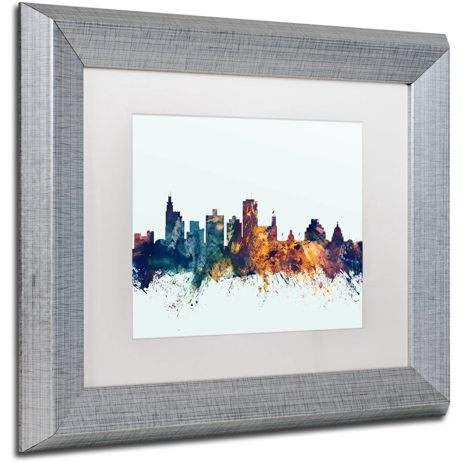 Trademark Fine Art "Jackson MS Skyline Blue" Canvas Art by Michael Tompsett, White Matte, Silver Frame