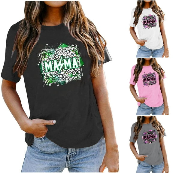 Fesfesfes Short Sleeve Shirts for Women Fitted Women's Fashion Printed Loose T-shirt Short Sleeves Blouse Round-Neck Casual Tops Women's Shirts 10(XL)