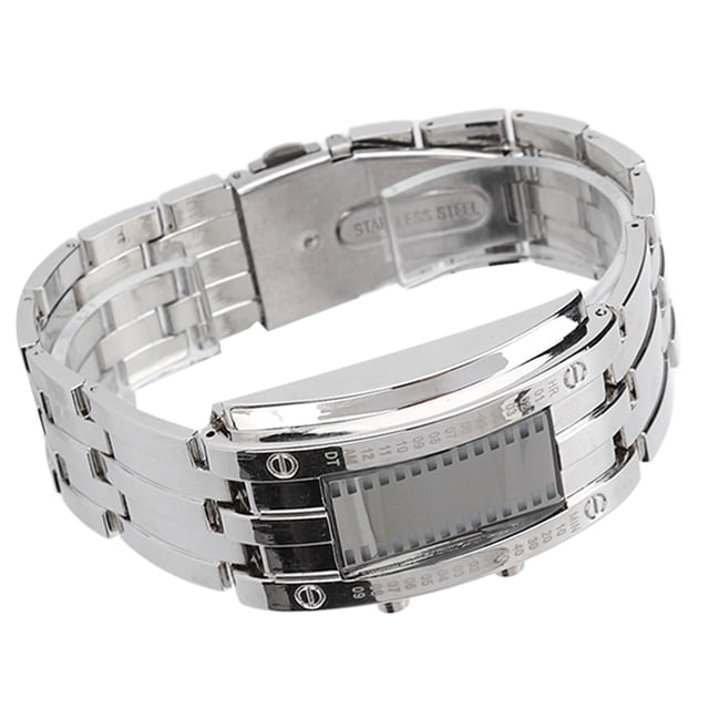 Men's LED Watch, Men's Watch Button Operation Waterproof Binary Time Mode Display For Father For Party Men's Silver
