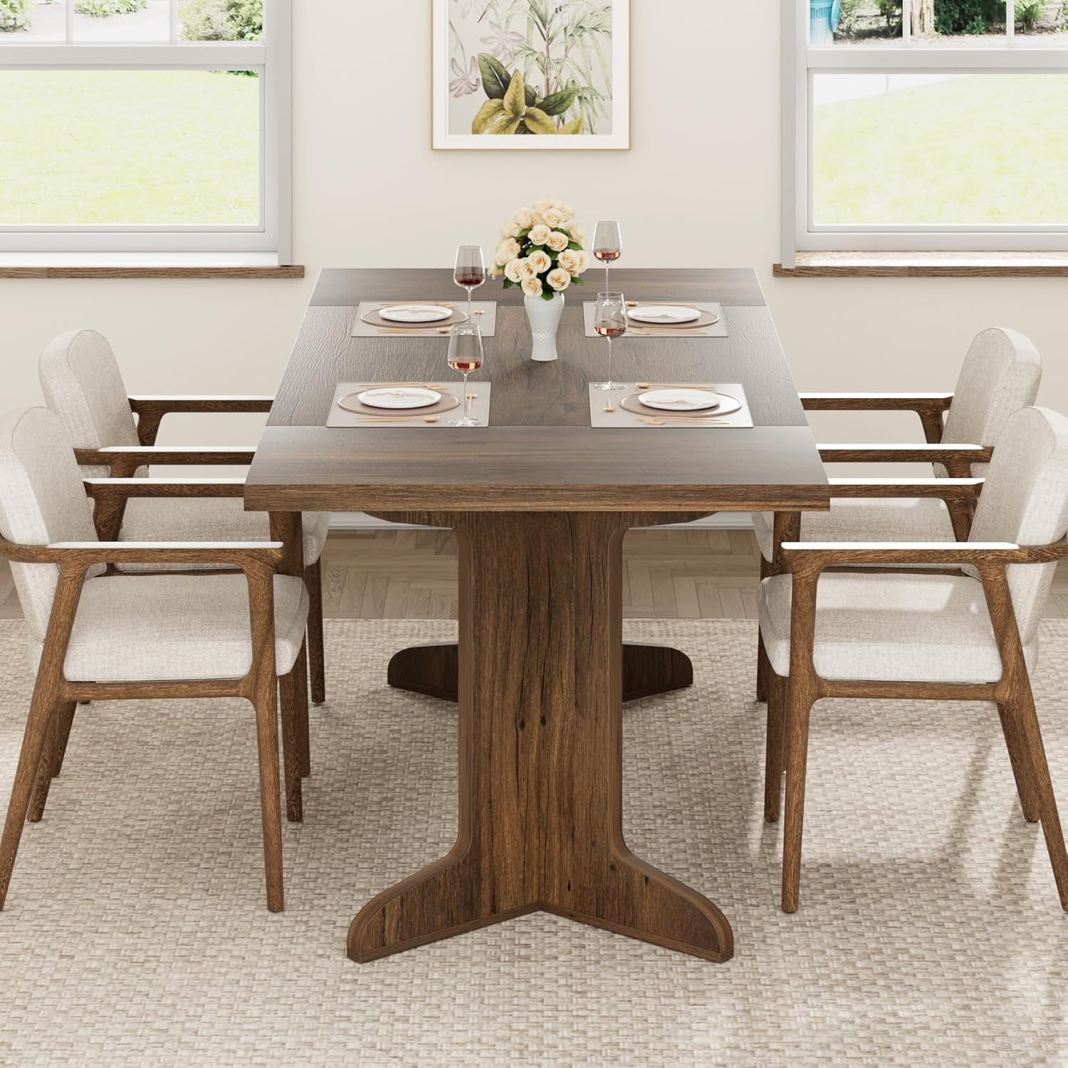 M optimized 71" Dining Table for 6 to 8, Modern Dinner Table with Unique Wooden Legs, Rectangle Dining Table for Kitchen, Dining Room Living Room