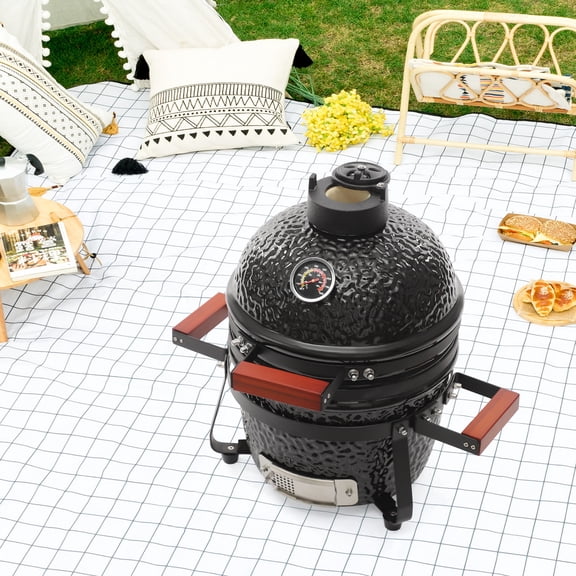 Black Ceramic 19.6918.5 "13" Charcoal Barbecue with Thermometer Courtyard Outdoor Oven