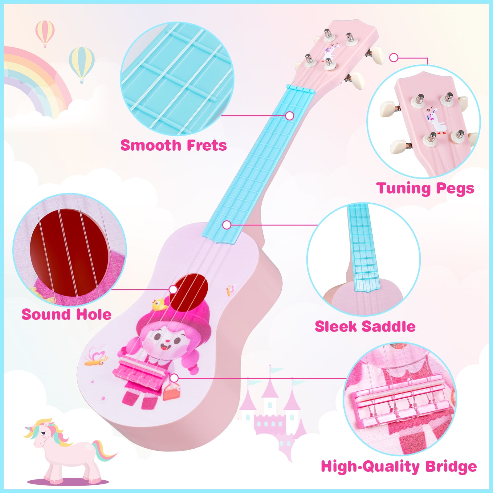Gymax 21'' Ukulele Guitar for Kids w/4 Nylon Strings & 12 Frets for Beginners Toddlers