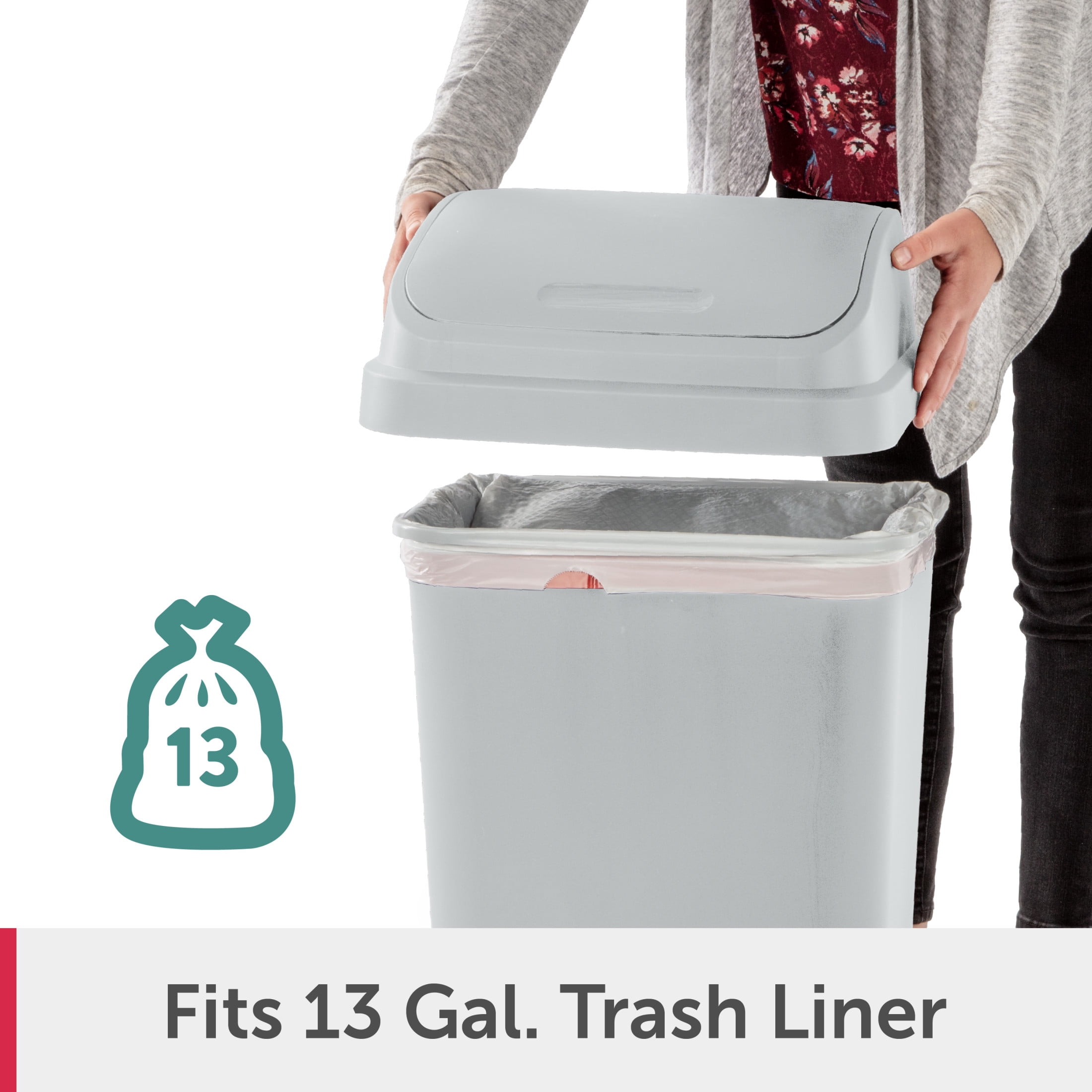 Sterilite Kitchen Trash Can, 13 Gallon Plastic Garbage Bin with Swing Top Lid, Light Gray