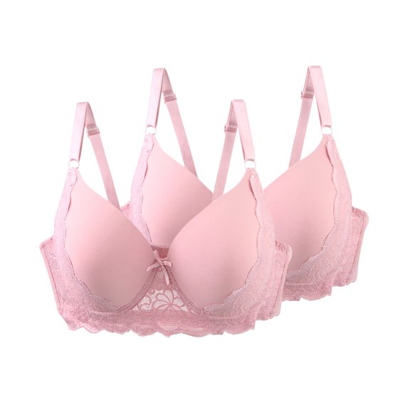 AHTJRT 2 Pack Women's T-Shirt Bras Plunge Cleavage Supportive Underwire Bra Breathable Jacquard Sheer Mesh Bras with Adjusatble Strap C Cup Pink#01 90C