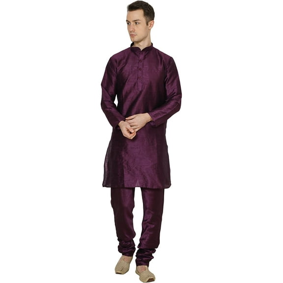 Royal Men's Silk Blended Solid Kurta Churidar Set (44, Purple)