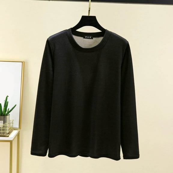 Sevevn Women's Fashion Casual Round Neck Internal Construction Solid Color Shirt Long Sleeve Top Black XL Holiday Gift Finder