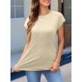 thumbnail image 4 of Womens Summer Tops Cap Sleeve Spring T Shirts Ruched Business Casual Dressy Fashion Clothes Outfits 2025 Cream S, 4 of 6