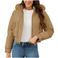 thumbnail image 2 of Aloohaidyvio Women's Winter Cropped Puffer Jacket Long Sleeve Oversized Stand Collar Zip-Up Short Coat,Sizes L, 2 of 6
