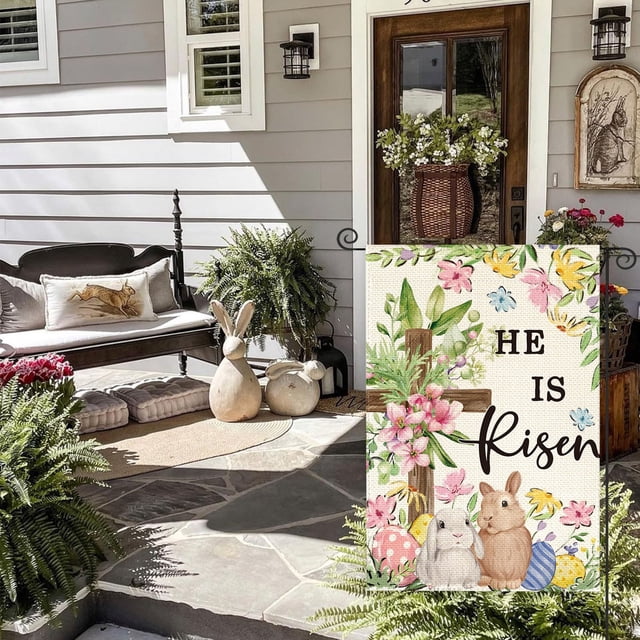Easter Outdoor Garden Flag Bunny Pattern Printed Polyester Flag