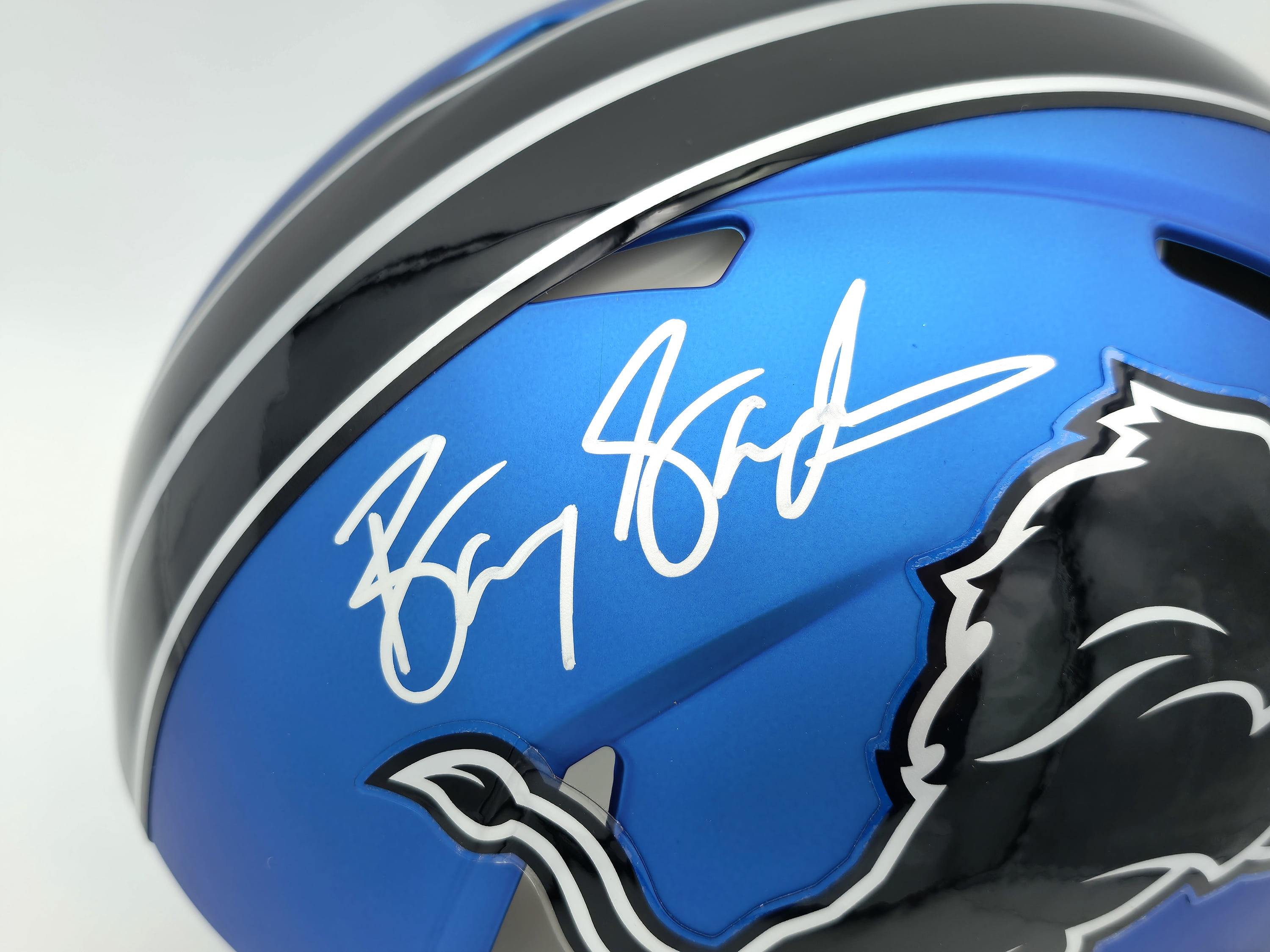 Barry Sanders Autographed Detroit Lions 2024 Alternate Blue Full Size Speed Authentic Helmet Beckett BAS QR Stock #260176