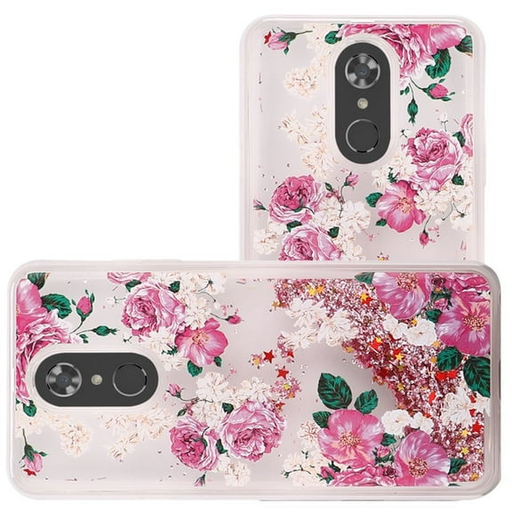 Emax Liquid Glitter Rose Blossom Case For LG Stylo 4 & Stylo 4 plus - Clear Pink