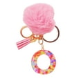 thumbnail image 3 of Honeeladyy Resin Alphabet Initial Letter Keychain Keyring for Women Purse Handbags with Faux Fur Ball Pom and Tassel, Christmas Birthday Holiday New Year Party Gifts（O）, 3 of 5