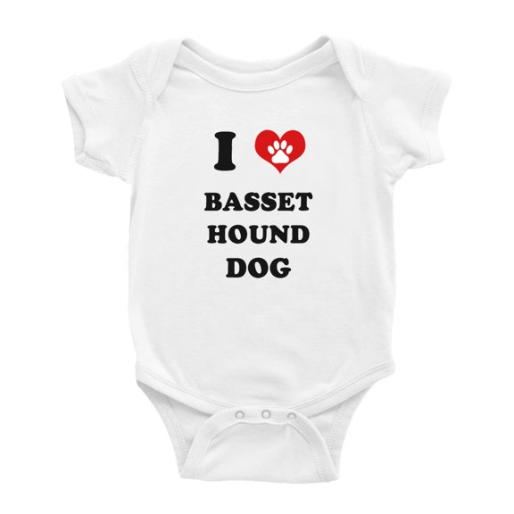 I Heart Basset Hound Dog Funny Cute Baby Romper (White, 12-18 Months)