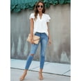 thumbnail image 6 of Womens Blouse V Neck Ruffle Sleeve Flowy Shirts Dressy Casual Cute Summer Tops White M, 6 of 9