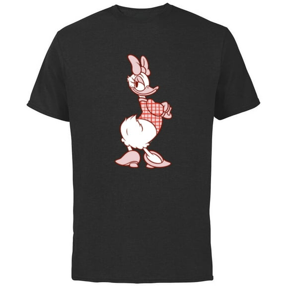 Disney Daisy Duck Sassy in White & Pink Pose with Plaid Top - Short Sleeve Cotton T-Shirt for Adults - Customized-Navy