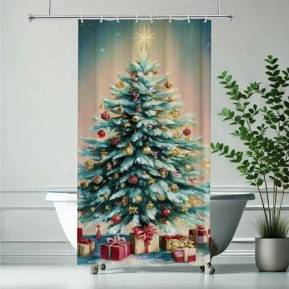RKSupls Christmas Shower Curtain, Christmas Tree Gifts Shower Curtain with Hooks for Christmas Home Bathroom Decor Washable Curtains, 36x72 in