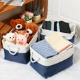 thumbnail image 5 of 8 Pack Collapsible Storage Bins Fabric Storage Bins Polyester Fabric Storage Baskets with Handles Linen Closet Organizer for Shelf Home Closet Towels Toys (Blue White,12 x 12 x 12 In), 5 of 12