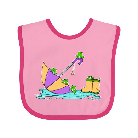 Inktastic Cute Frogs in a Umbrella with Boots Boys or Girls Baby Bib