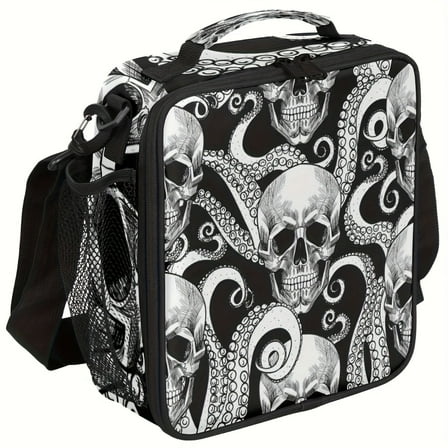 Square Lunch Bag with Skull and Octopus Pattern