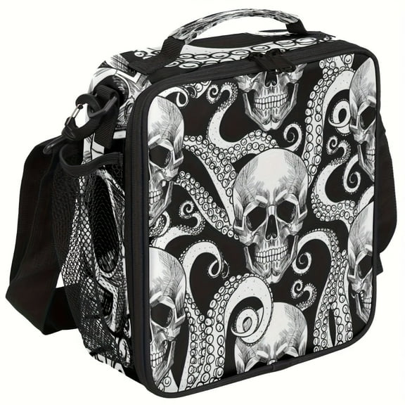 Square Lunch Bag with Skull and Octopus Pattern