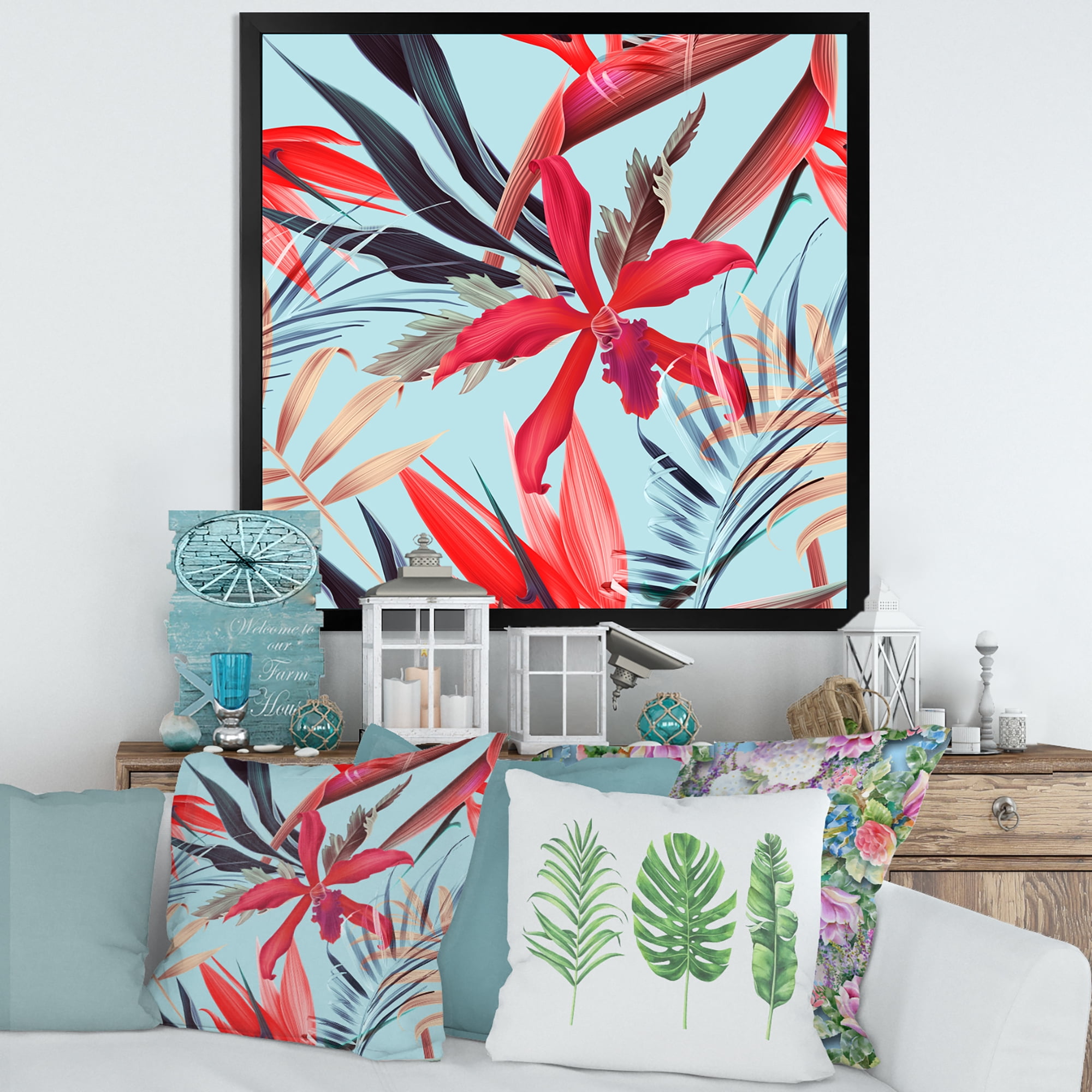 Designart 'VIntage Tropical Flowers IV' Traditional Framed Art Print