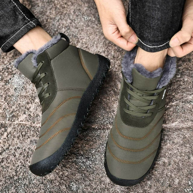 LSLJS Bottes de Neige Chaudes pour Hommes Grande Taille Doublées de Cachemire et Coton, Bottes de Neige pour Hommes à Tige Haute à Lacets, Chaussures Doublées de Coton