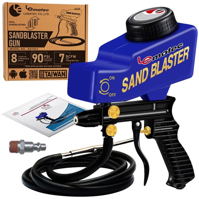 Kit de pistola Sandblaster LE LEMATEC, compresor de aire portátil AS118-2C