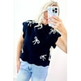 thumbnail image 6 of Women's Black Bow Print Scalloped Hem Short Sleeve Sweater T-Shirt - [ZhiHiMeRi] | (US 12-14)L, 6 of 12