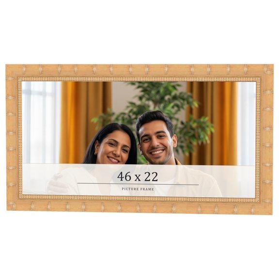 46x22 Light Brown Bamboo Real Wood Picture Frame Width 1.5 inches | Interior Frame Depth 0.5 inches