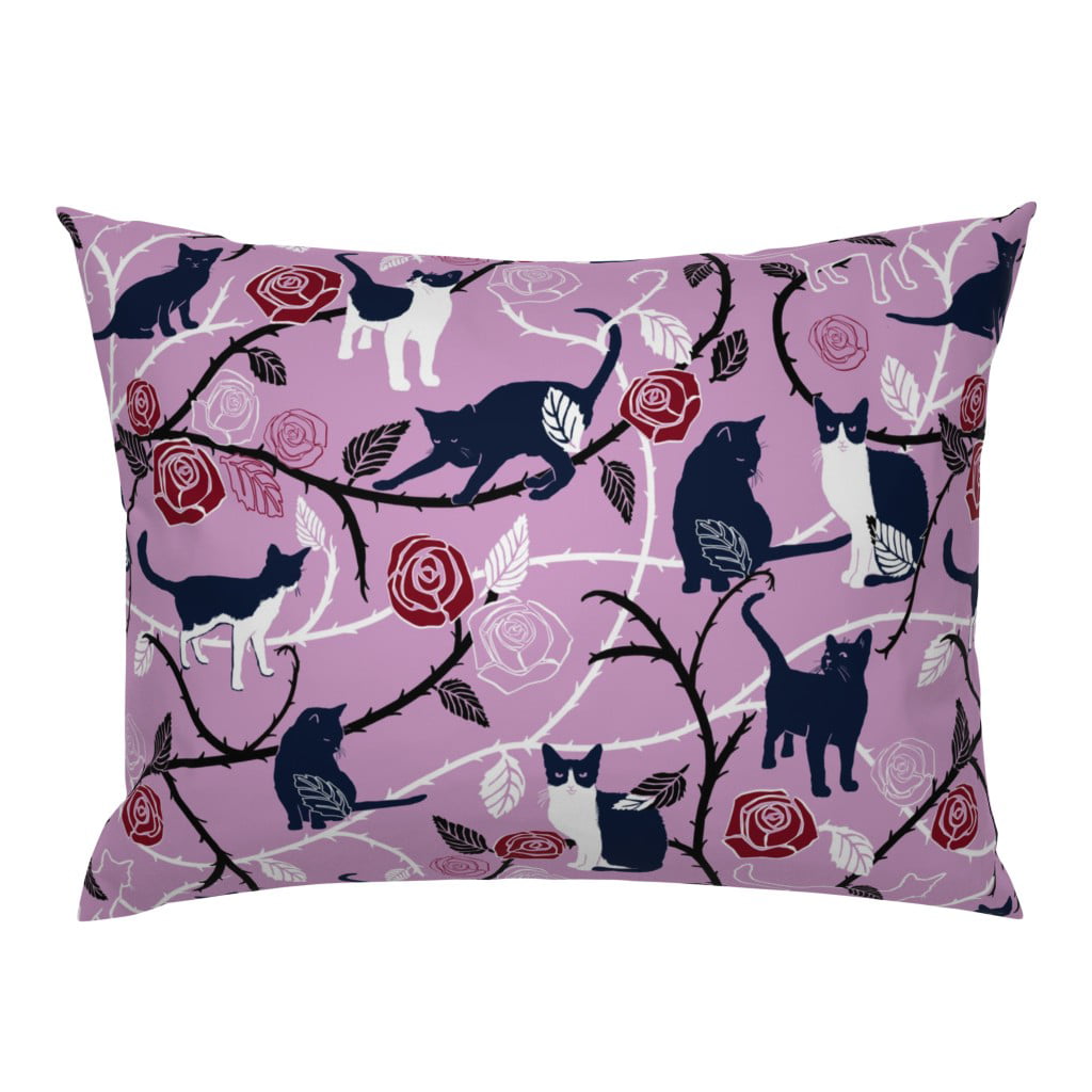Japanese Garden On Pink Crane Cranes Cherry Blossoms Pillow Sham by Roostery 