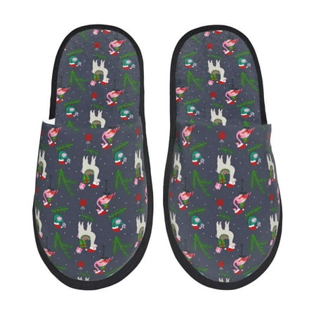 Balery Christmas Party Slient Indoor Furry Fleece Comfort House Shoes Soft Non-Slip Home Shoes Cotton slippers House Slippers-- Large