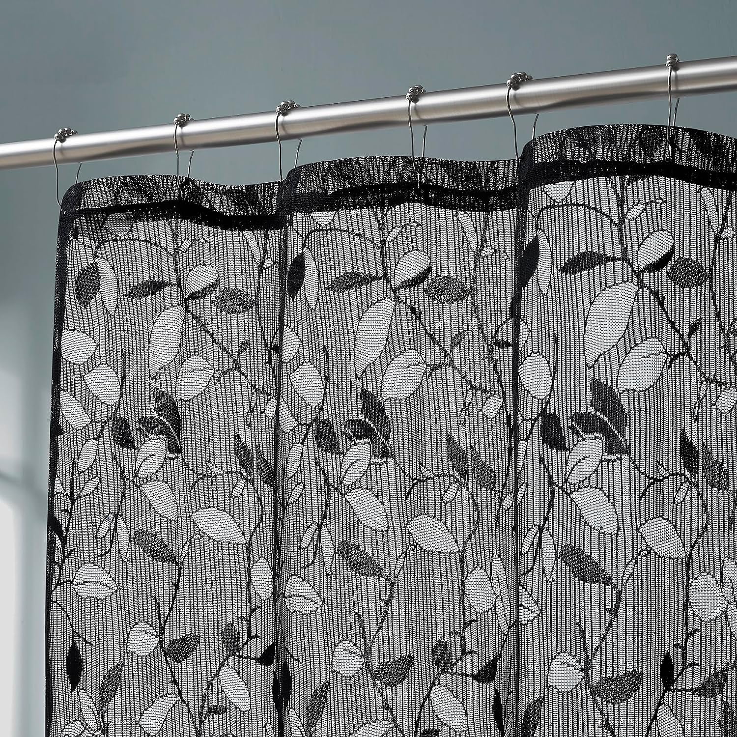 Warm Home Designs 36" W x 72" L Black Lace Shower Curtain. GR Black 36