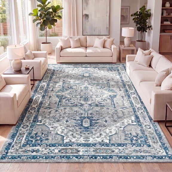 JONATHAN Y MODERN PERSIAN 8 x 10 Area Rug, Vintage Medallion - Blue/Light Gray, MDP106A-8