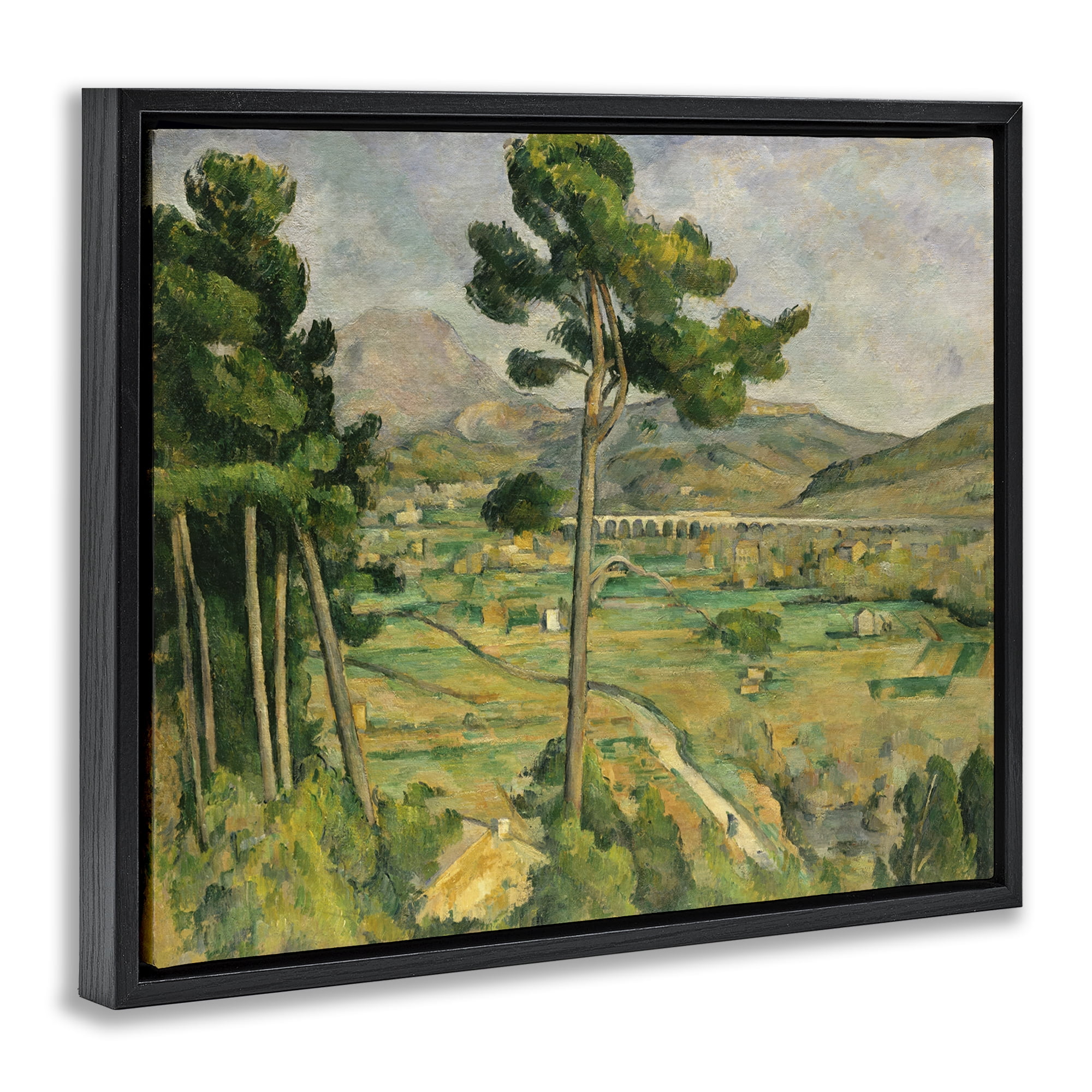 Stupell Industries Classic Cezanne Mont Sainte-Victoire Landscape & Nature Painting Black Floater Framed Canvas Art Print Wall Art, 31 x 25